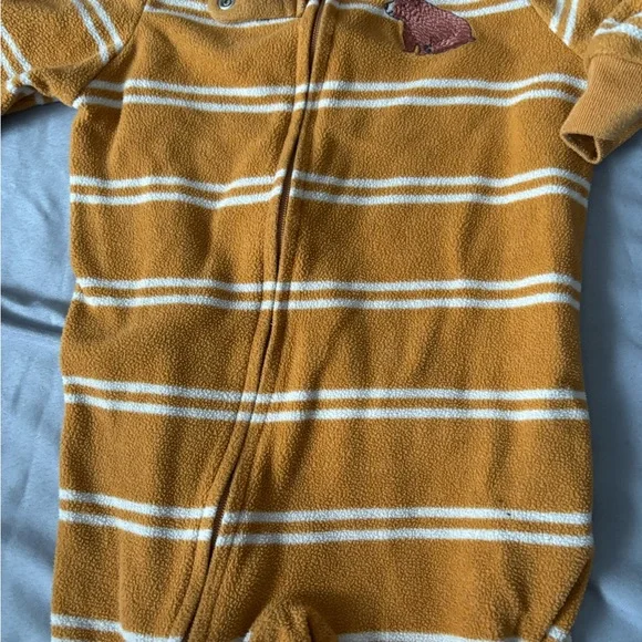 Carter's Mustard and White Striped Fleece Footed One-Piece - Picture 4 of 5
